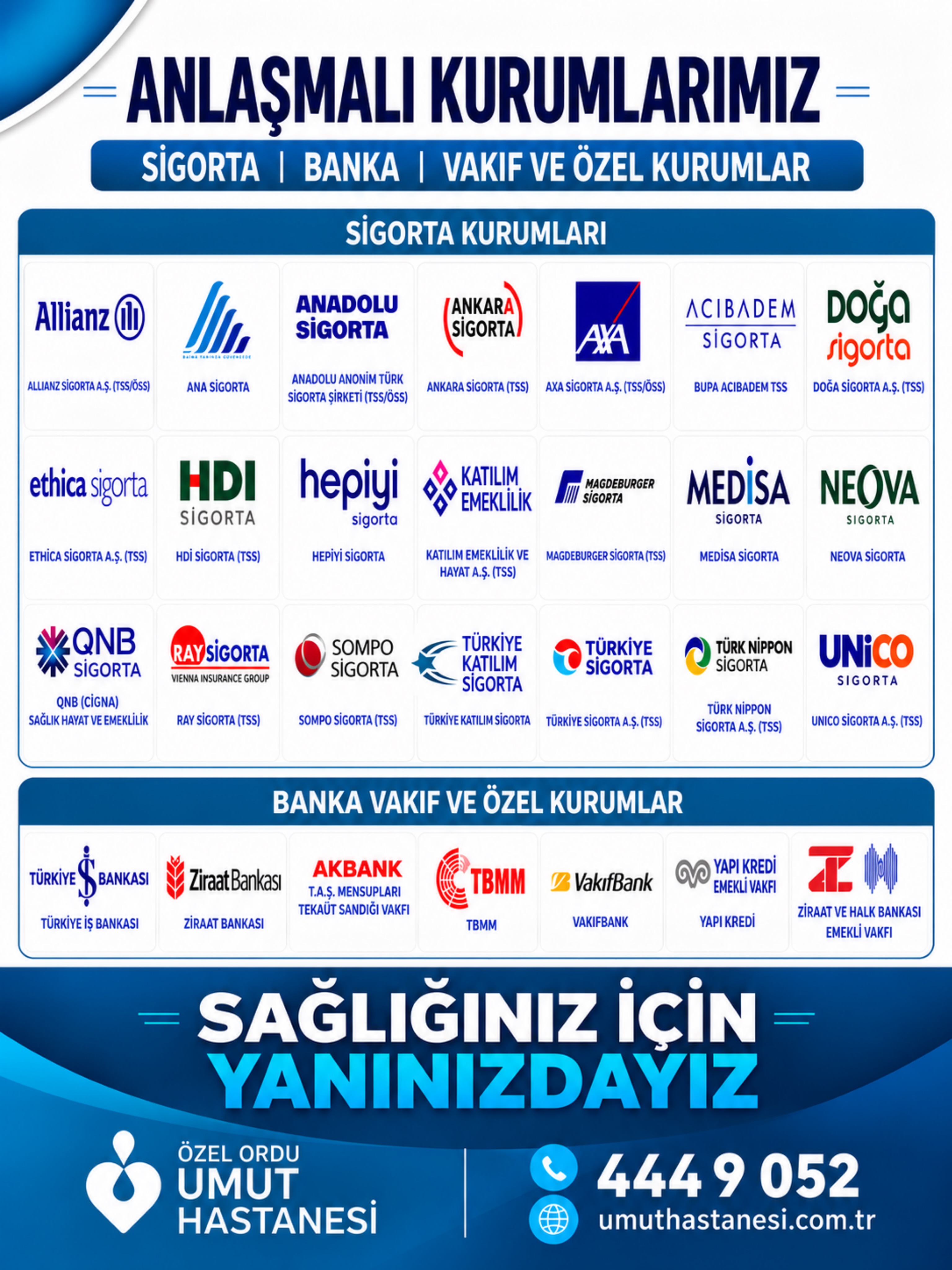 Özel Ordu Umut Hastanesi Anlaşmalı Kurumlarımız