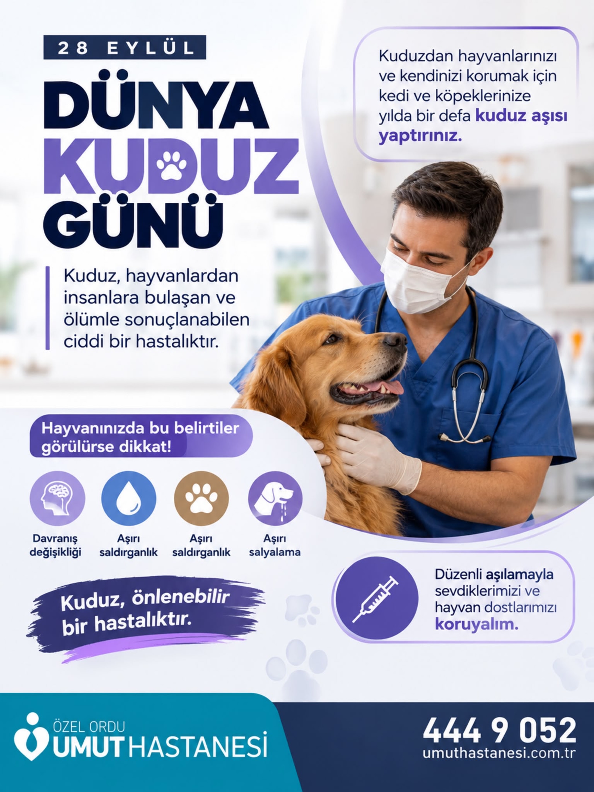 28 Eylül Dünya Kuduz Günü’nde, kuduz hastalığına karşı farkındalığın ve korunmanın önemini bir kez daha hatırlatıyoruz…